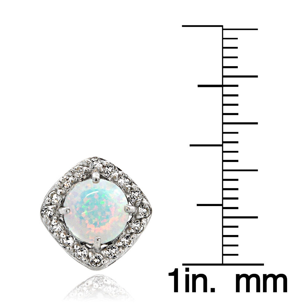 Sterling Silver Created Opal with White Topaz Diamond Shape Stud Earrings-3