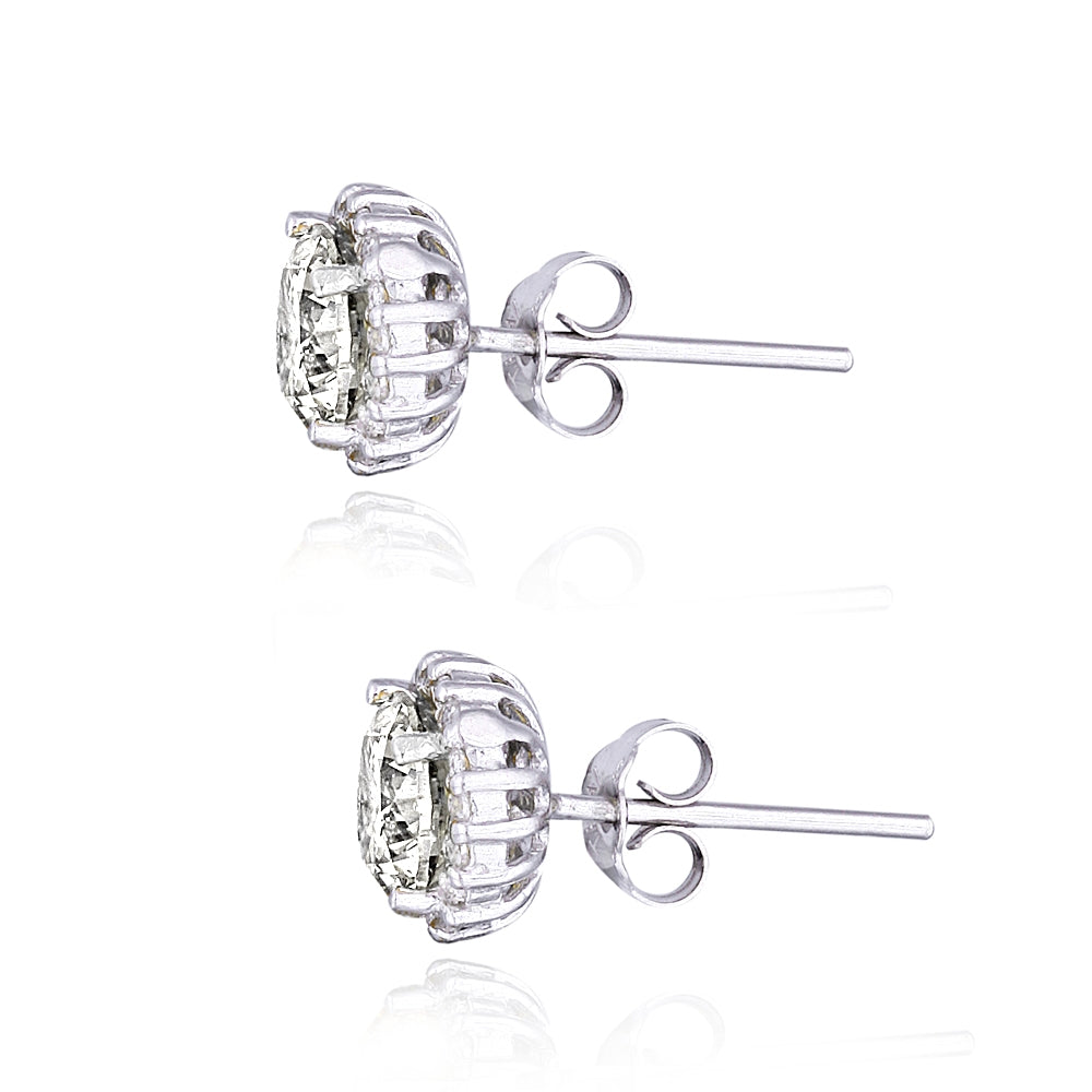 Platinum Plated Sterling Silver 100 Facets Cubic Zirconia Halo Stud Earrings (2ct tdw)-2