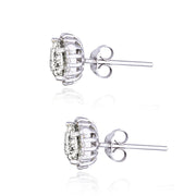Platinum Plated Sterling Silver 100 Facets Cubic Zirconia Halo Stud Earrings (2ct tdw)