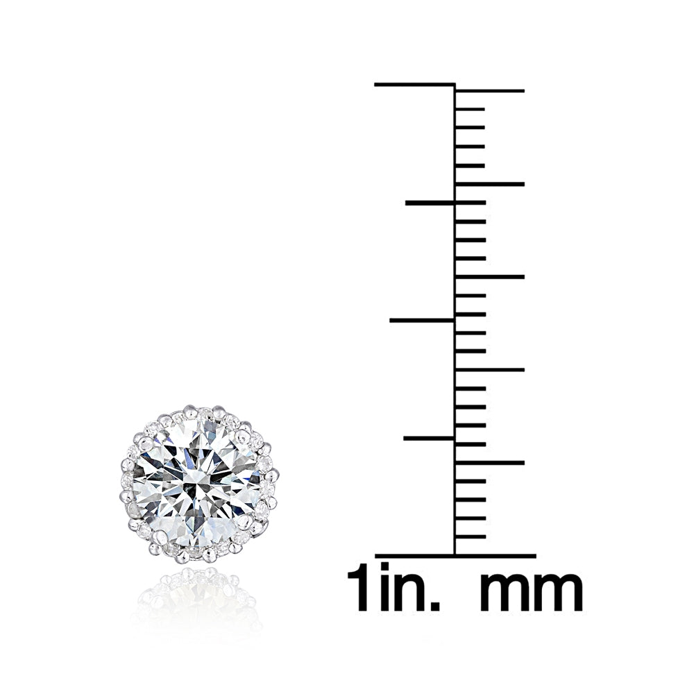 Platinum Plated Sterling Silver 100 Facets Cubic Zirconia Halo Stud Earrings (2ct tdw)-3
