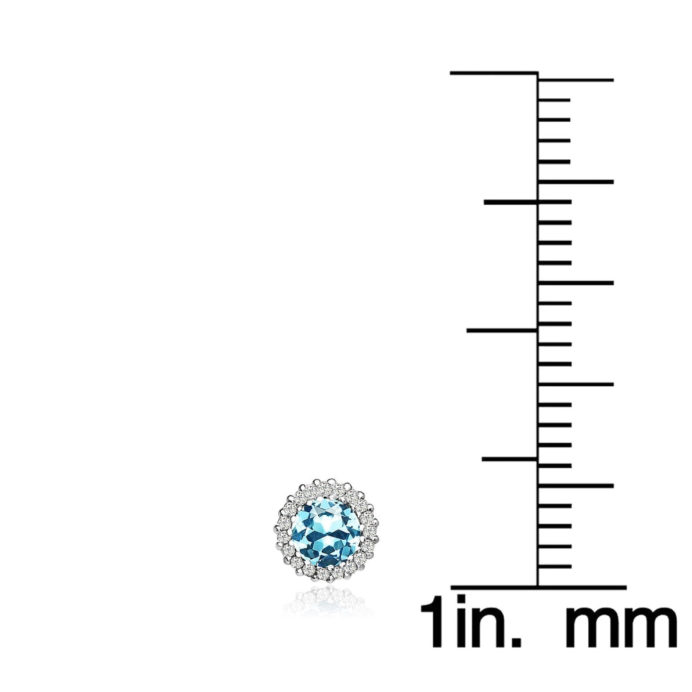 Sterling Silver Created Aquamarine and Cubic Zirconia Round Halo Stud Earrings-5