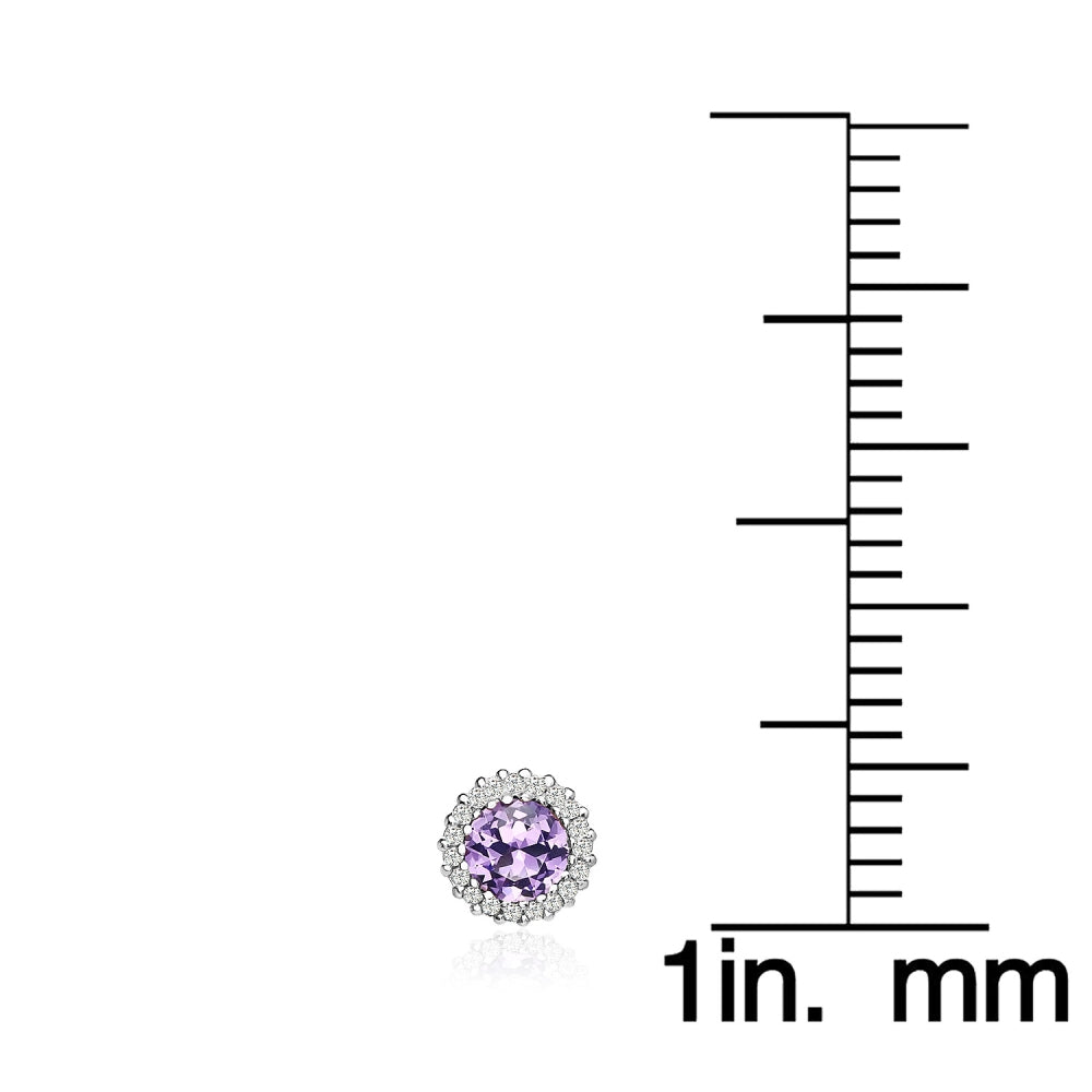 Sterling Silver Created Amethyst and Cubic Zirconia Round Halo Stud Earrings-5