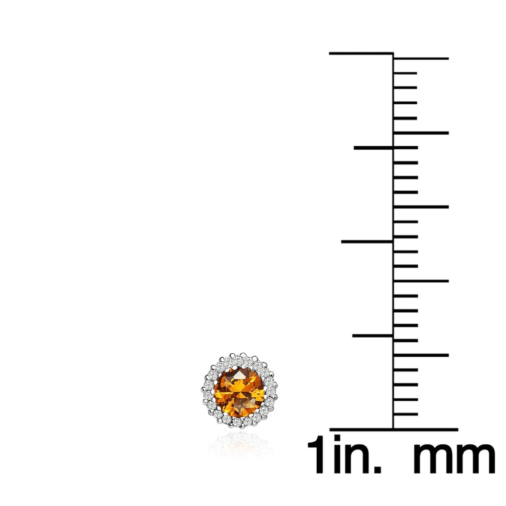 Sterling Silver Created Citrine and Cubic Zirconia Round Halo Stud Earrings-5