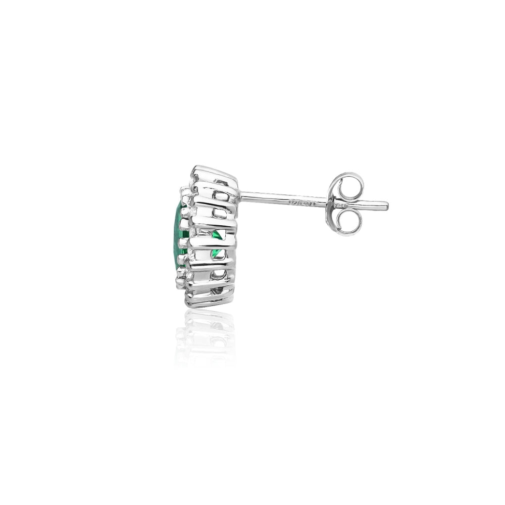 Sterling Silver Created Emerald and Cubic Zirconia Round Halo Stud Earrings-3