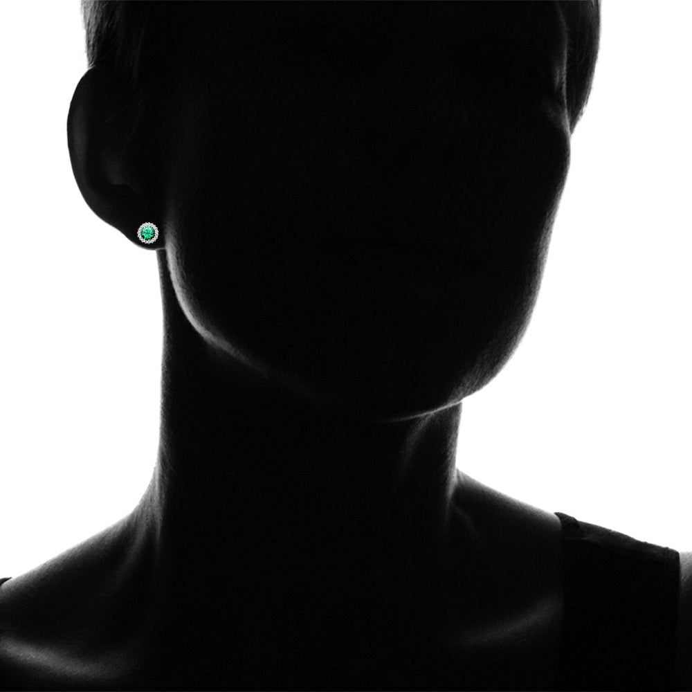 Sterling Silver Created Emerald and Cubic Zirconia Round Halo Stud Earrings-4