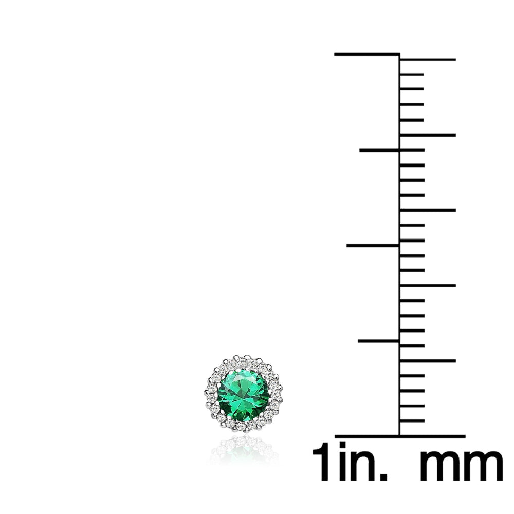 Sterling Silver Created Emerald and Cubic Zirconia Round Halo Stud Earrings-5