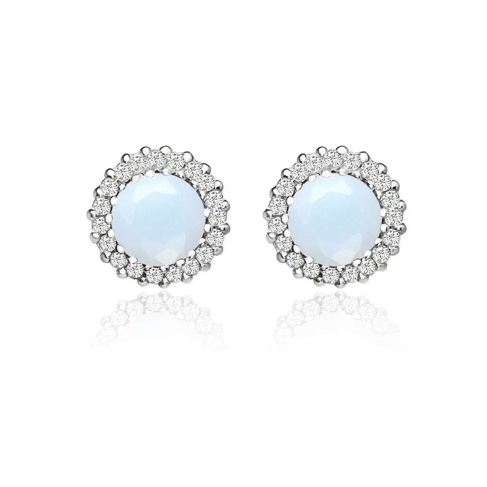 Sterling Silver Created White Opal and Cubic Zirconia Round Halo Stud Earrings-2