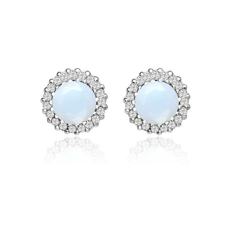 Sterling Silver Created White Opal and Cubic Zirconia Round Halo Stud Earrings