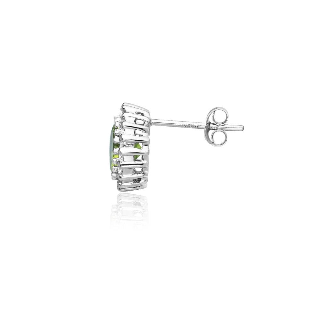 Sterling Silver Created Peridot and Cubic Zirconia Round Halo Stud Earrings-3