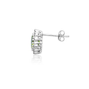 Sterling Silver Created Peridot and Cubic Zirconia Round Halo Stud Earrings
