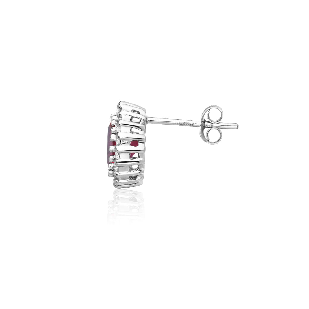 Sterling Silver Created Ruby and Cubic Zirconia Round Halo Stud Earrings-3