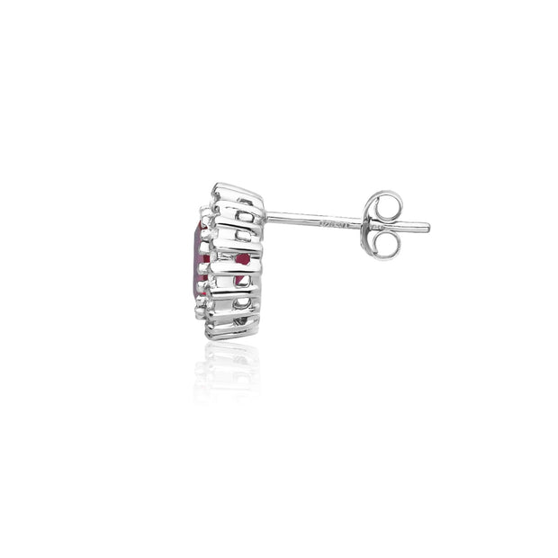 Sterling Silver Created Ruby and Cubic Zirconia Round Halo Stud Earrings
