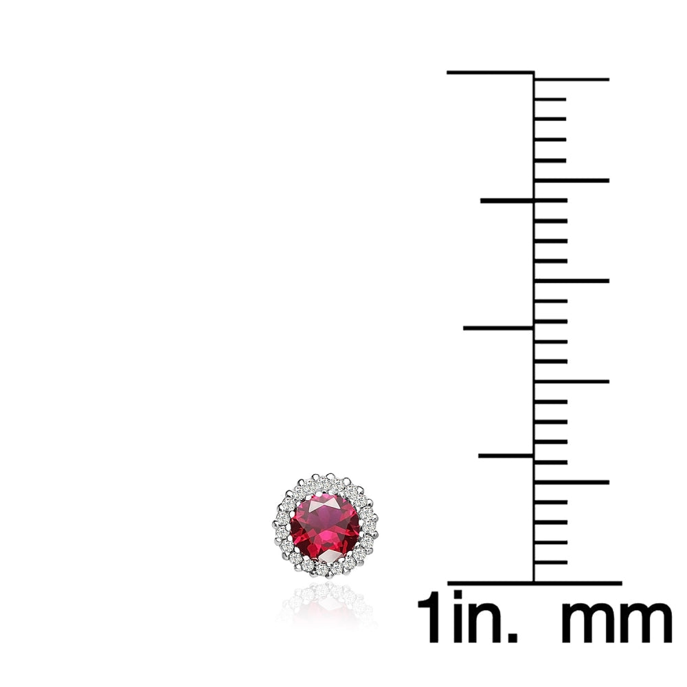 Sterling Silver Created Ruby and Cubic Zirconia Round Halo Stud Earrings-5