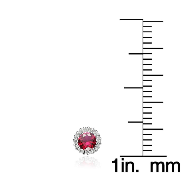 Sterling Silver Created Ruby and Cubic Zirconia Round Halo Stud Earrings
