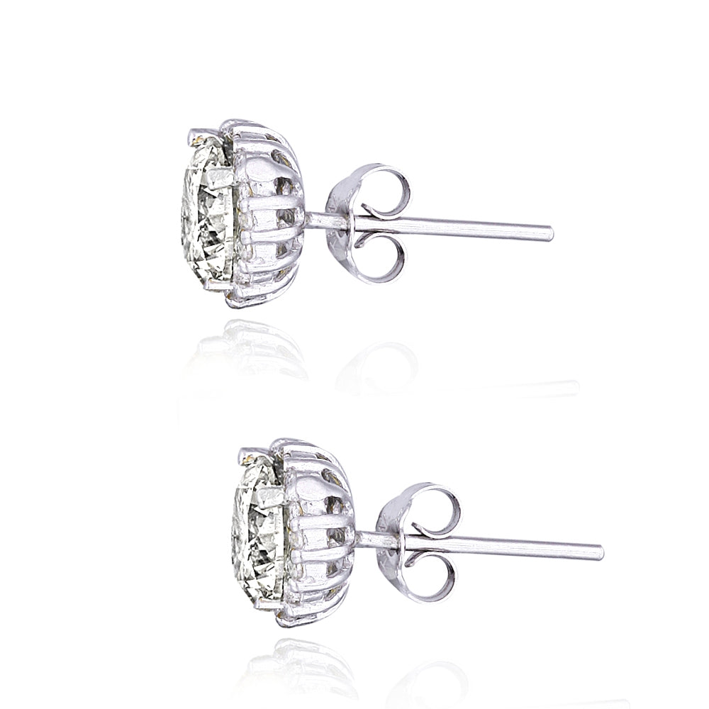 Platinum Plated Sterling Silver 100 Facets Cubic Zirconia Halo Stud Earrings (3cttw)-3