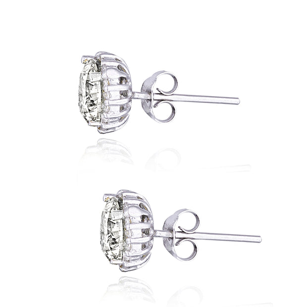 Platinum Plated Sterling Silver 100 Facets Cubic Zirconia Halo Stud Earrings (3cttw)
