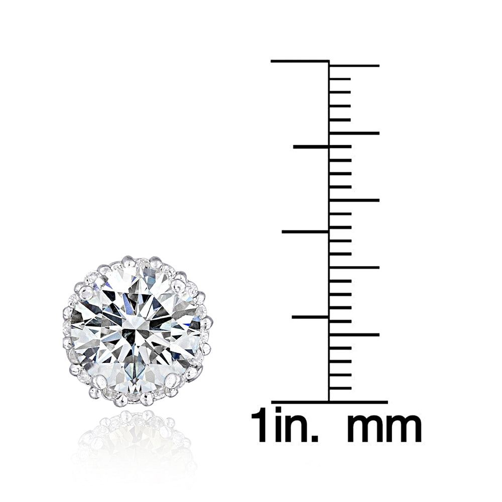 Platinum Plated Sterling Silver 100 Facets Cubic Zirconia Halo Stud Earrings (3cttw)-4