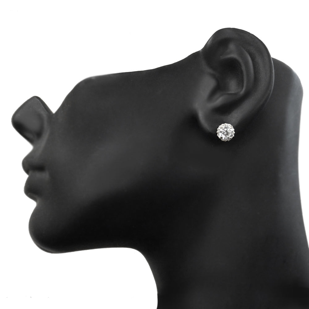Platinum Plated Sterling Silver 100 Facets Cubic Zirconia Halo Stud Earrings (3cttw)-5