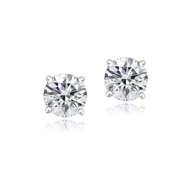 Platinum Plated Sterling Silver 100 Facets Cubic Zirconia Stud Earrings (1cttw)