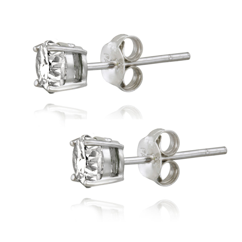 Platinum Plated Sterling Silver 100 Facets Cubic Zirconia Stud Earrings (1cttw)-2