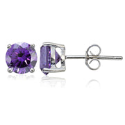 Platinum Plated Sterling Silver 100 Facets Purple Cubic Zirconia Stud Earrings (2cttw)