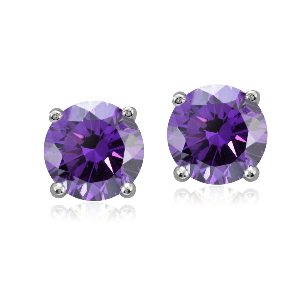 Platinum Plated Sterling Silver 100 Facets Purple Cubic Zirconia Stud Earrings (2cttw)-2