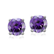 Platinum Plated Sterling Silver 100 Facets Purple Cubic Zirconia Stud Earrings (2cttw)