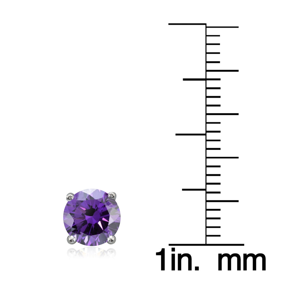 Platinum Plated Sterling Silver 100 Facets Purple Cubic Zirconia Stud Earrings (2cttw)-3