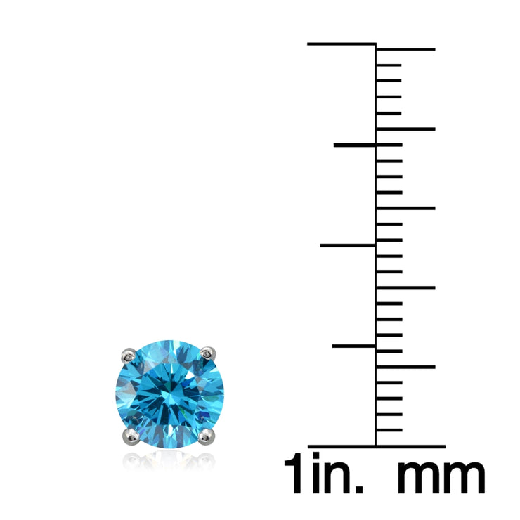 Platinum Plated Sterling Silver 100 Facets Blue Cubic Zirconia Stud Earrings (2cttw)