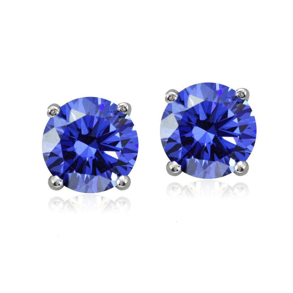 Platinum Plated Sterling Silver 100 Facets Blue Violet Cubic Zirconia Stud Earrings (2cttw)-2