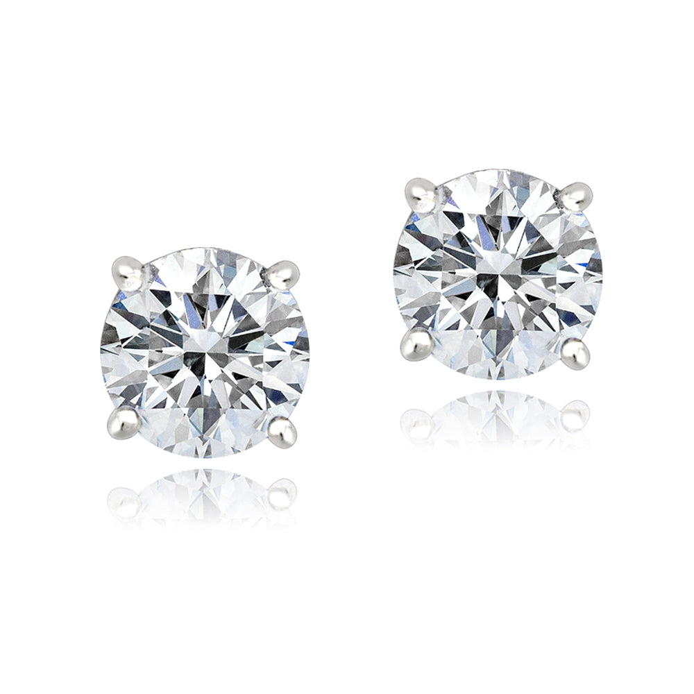 Platinum Plated Sterling Silver 100 Facets Cubic Zirconia Stud Earrings (2cttw)