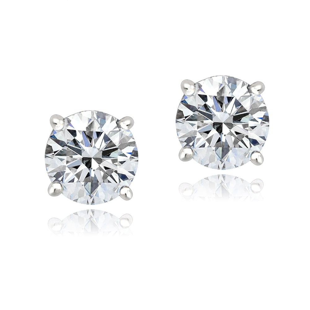 Platinum Plated Sterling Silver 100 Facets Cubic Zirconia Stud Earrings (2cttw)-2