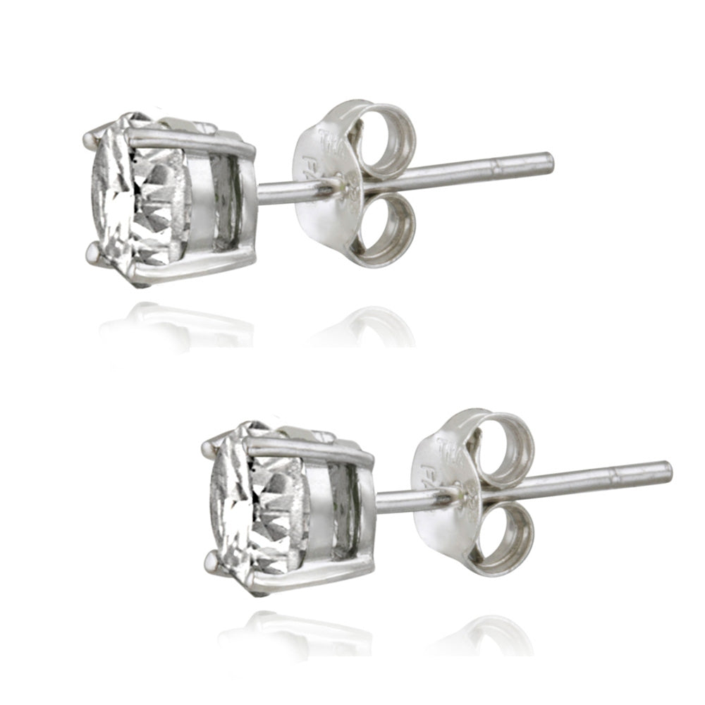 Platinum Plated Sterling Silver 100 Facets Cubic Zirconia Stud Earrings (2cttw)-3