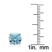 Platinum Plated Sterling Silver 100 Facets Light Blue Cubic Zirconia Solitaire Stud Earrings (3cttw)