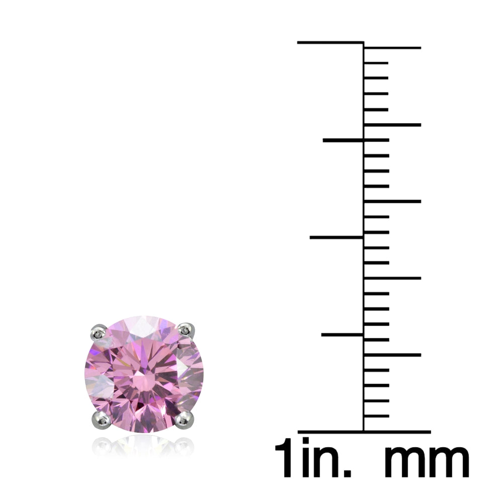 Platinum Plated Sterling Silver 100 Facets Light Pink Cubic Zirconia Solitaire Stud Earrings (3cttw)-3