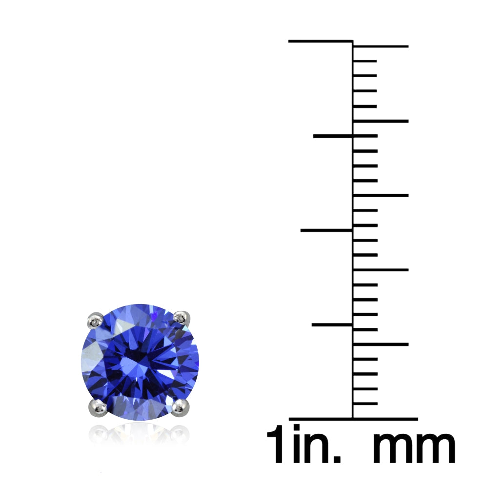 Platinum Plated Sterling Silver 100 Facets Blue Violet Cubic Zirconia Solitaire Stud Earrings (3cttw)-3