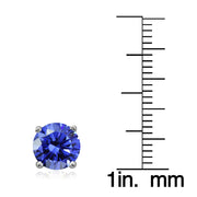 Platinum Plated Sterling Silver 100 Facets Blue Violet Cubic Zirconia Solitaire Stud Earrings (3cttw)