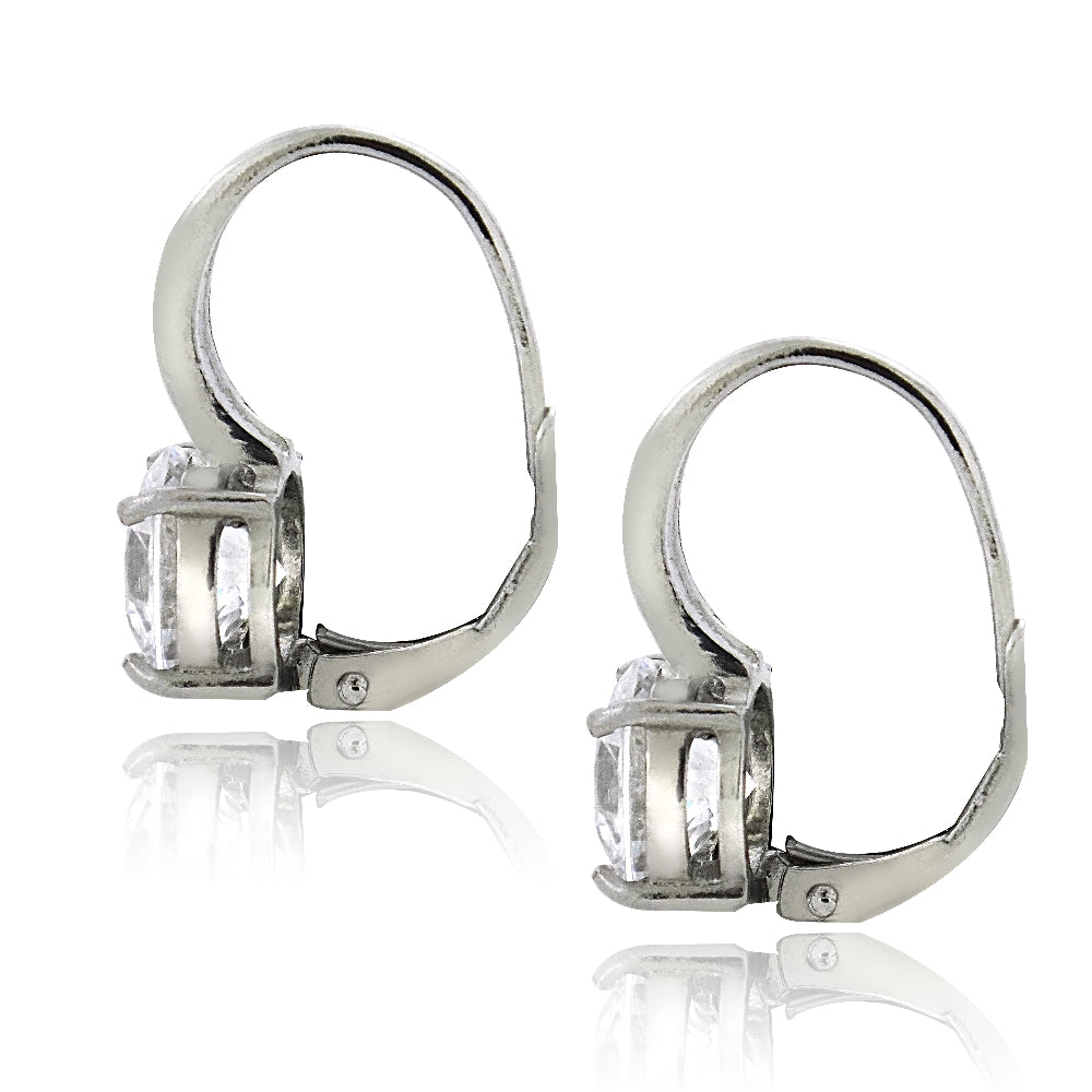 Platinum Plated Sterling Silver 100 Facets Cubic Zirconia Round Drop Leverback Earrings(4cttw)-3
