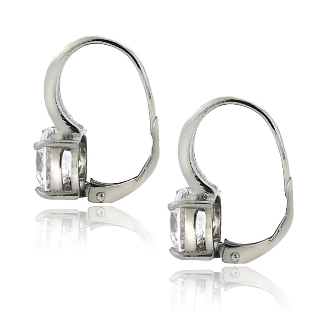 Platinum Plated Sterling Silver 100 Facets Cubic Zirconia Round Drop Leverback Earrings(4cttw)