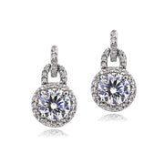 Platinum Plated Sterling Silver 100 Facets Cubic Zirconia Round Dangle Earrings(2cttw)