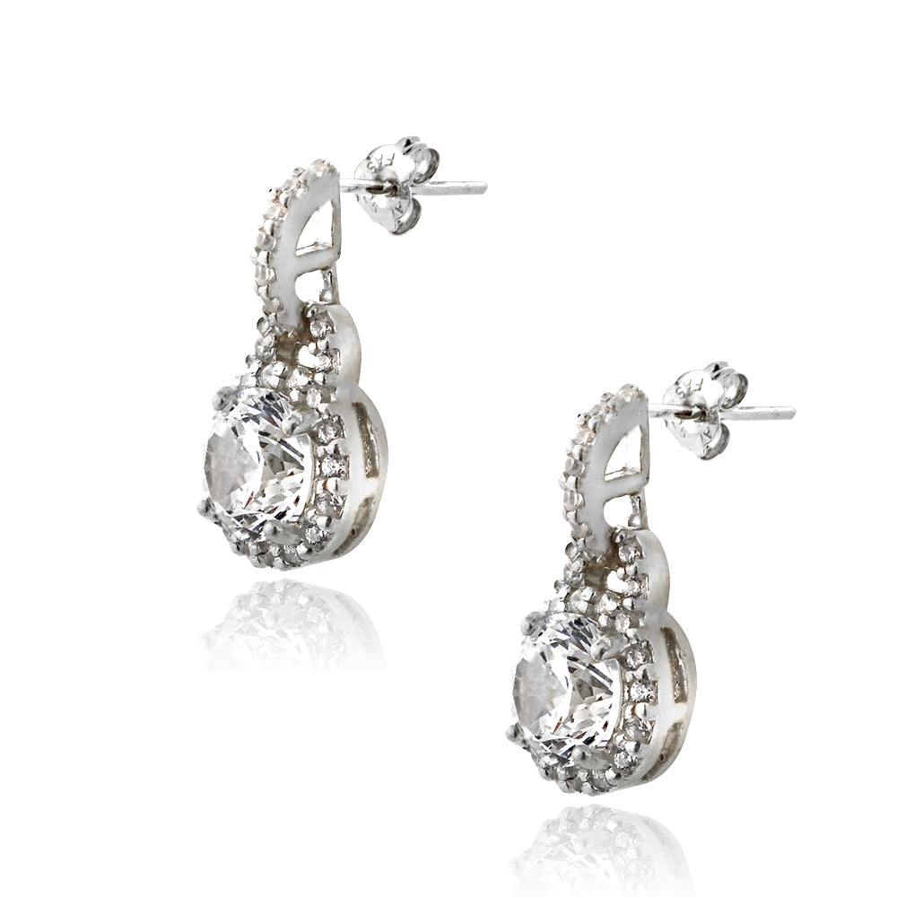 Platinum Plated Sterling Silver 100 Facets Cubic Zirconia Round Dangle Earrings(2cttw)-3