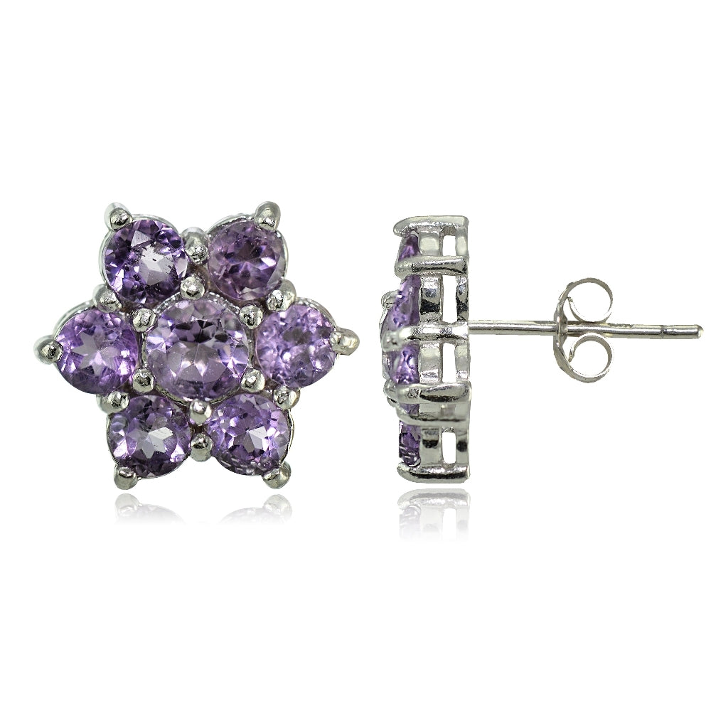 Sterling Silver Amethyst Flower Stud Earrings
