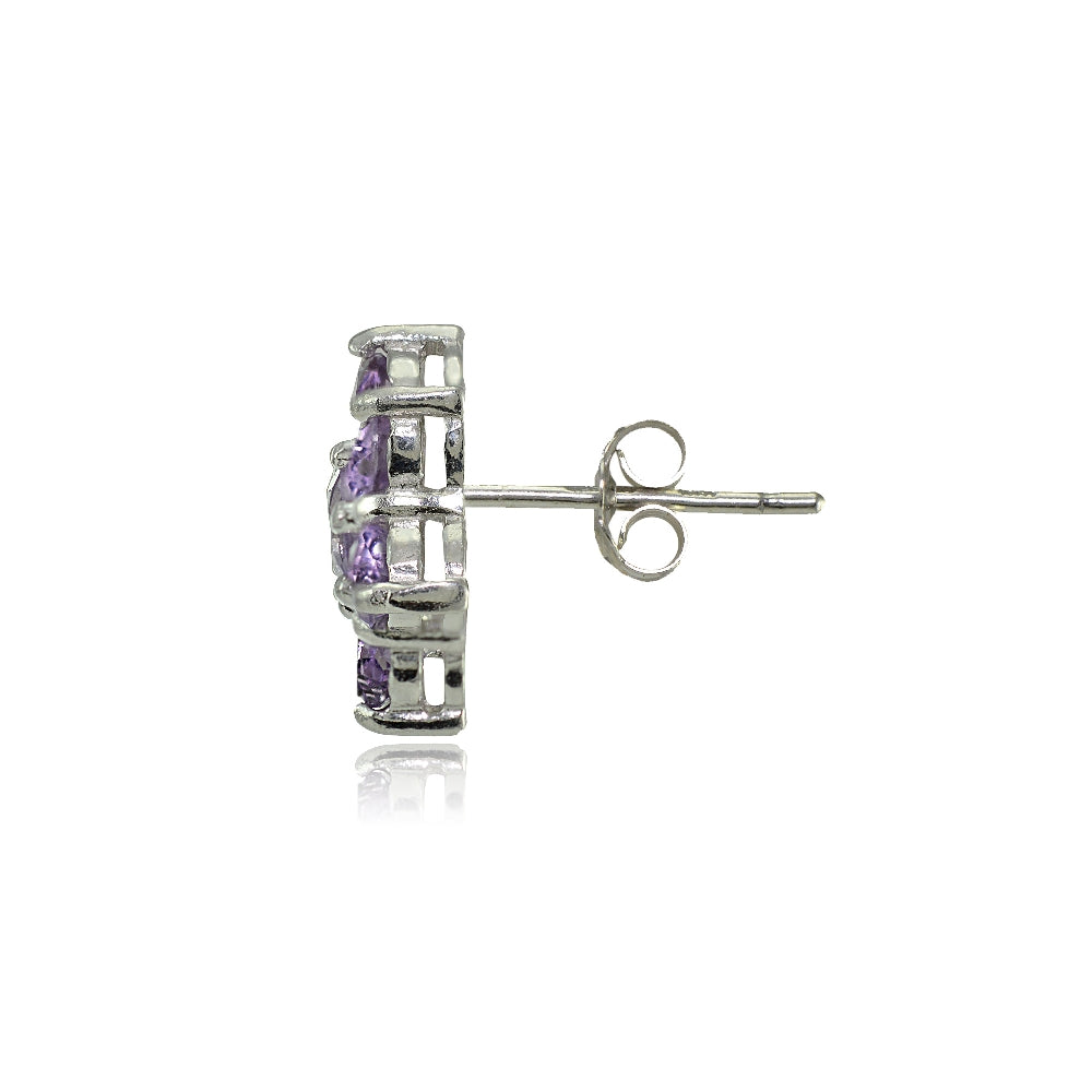 Sterling Silver Amethyst Flower Stud Earrings-2