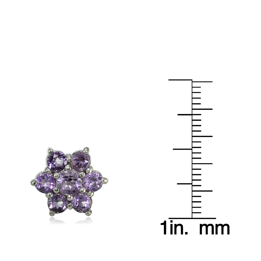 Sterling Silver Amethyst Flower Stud Earrings-3