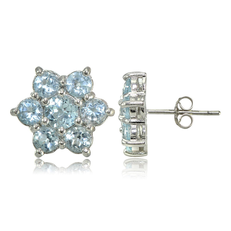 Sterling Silver Blue Topaz Flower Stud Earrings