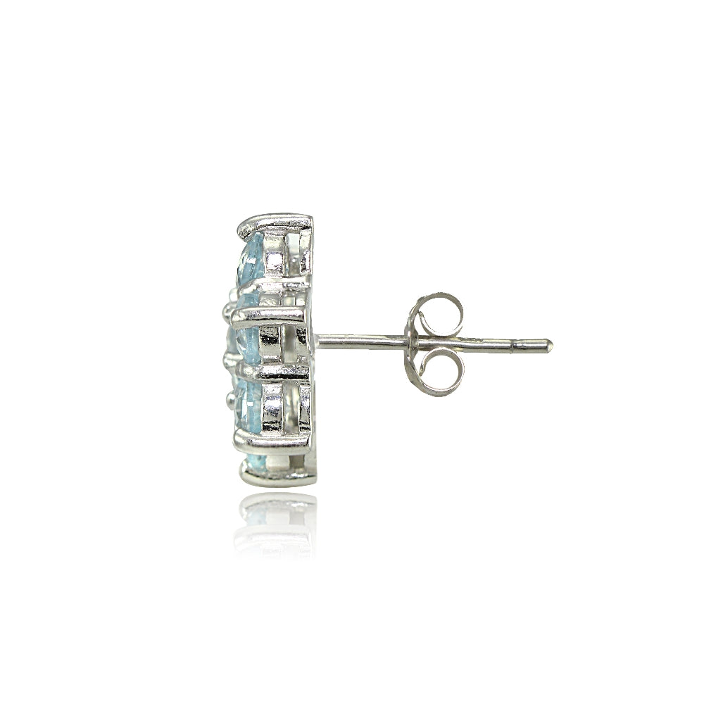 Sterling Silver Blue Topaz Flower Stud Earrings-2