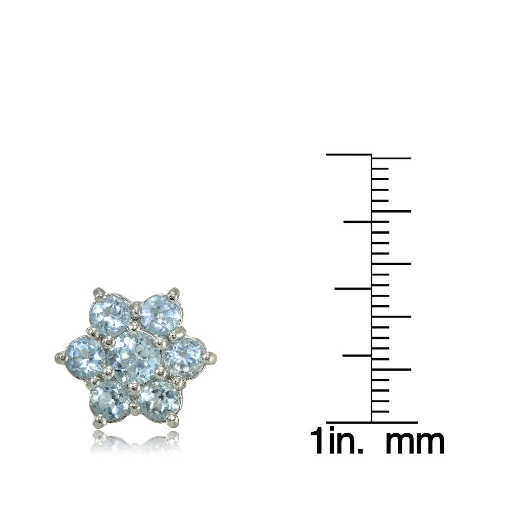 Sterling Silver Blue Topaz Flower Stud Earrings-3