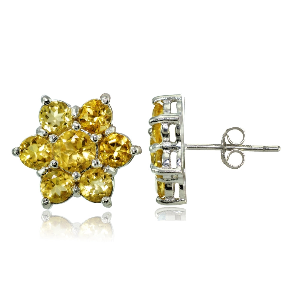 Sterling Silver Citrine Flower Stud Earrings