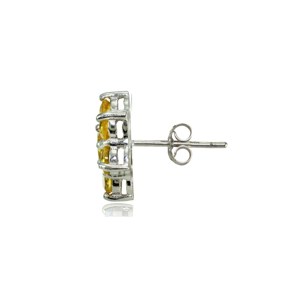 Sterling Silver Citrine Flower Stud Earrings-2