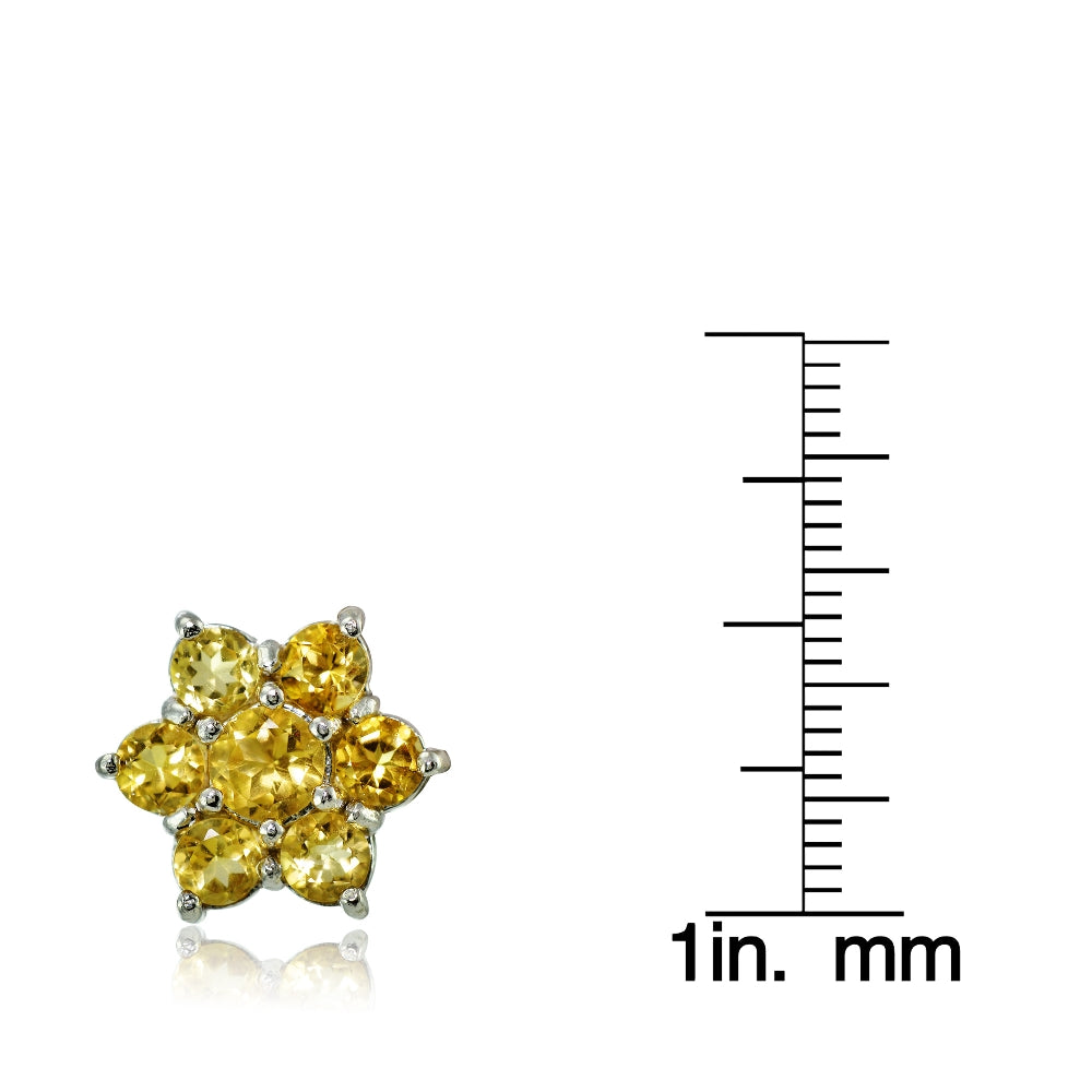 Sterling Silver Citrine Flower Stud Earrings-3